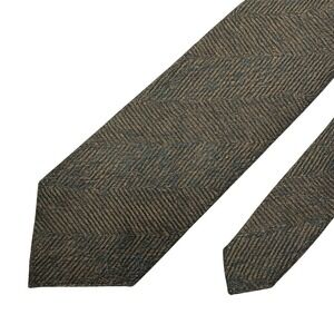 Vintage Harryland Chemises Tie 59x3.75 100% Cashmere Green Orange Herringbone